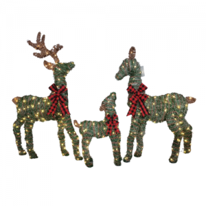 Large Lighted Christmas Deer Family Set, Outdoor 5FT Christmas Reindeer Holiday Yard Decoration with 260 Bright LED Lights, Stakes, Zip Ties, Gold
