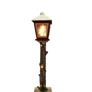 Snowy Christmas Street Lamp in Black with Christmas Tree Scene, Cascading Snow, and Music, Lighted Christmas Decoration for Living Room and Foyer