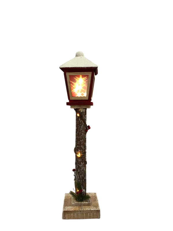 Snowy Christmas Street Lamp in Black with Christmas Tree Scene, Cascading Snow, and Music, Lighted Christmas Decoration for Living Room and Foyer