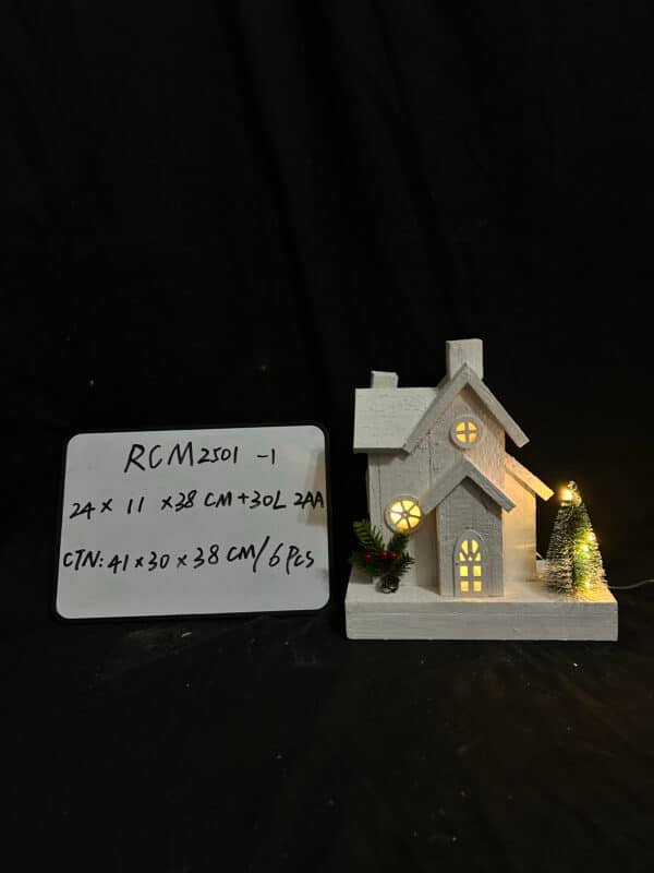 Christmas Wood Village Christmas LED Church Light House Snow Scene Xmas Decorations for Christmas Desktop Ornament Holiday Home Decor