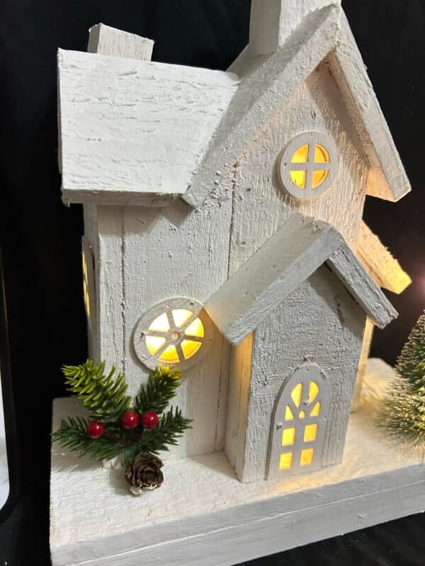 Christmas Wood Village Christmas LED Church Light House Snow Scene Xmas Decorations for Christmas Desktop Ornament Holiday Home Decor