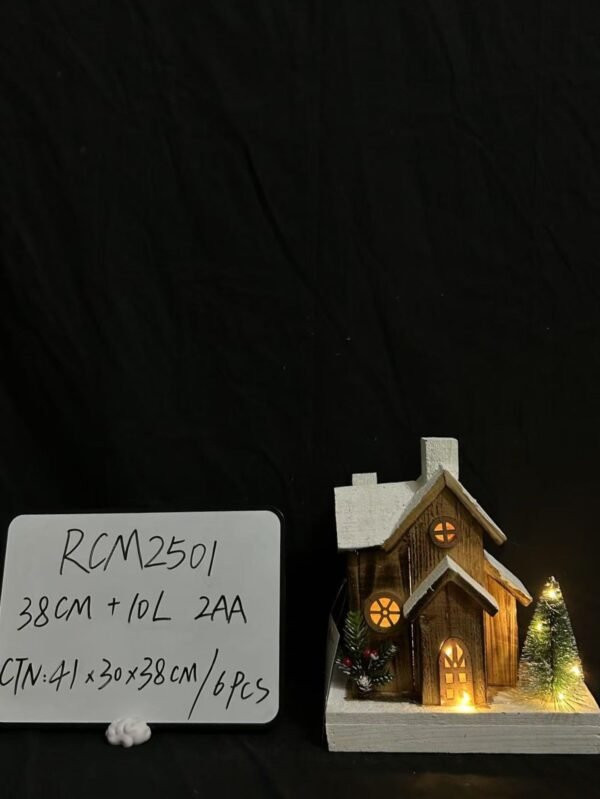 Christmas Wood Village Christmas LED Church Light House Snow Scene Xmas Decorations for Christmas Desktop Ornament Holiday Home Decor