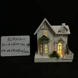 Ruicai Hot selling LED Lighted Flocked Holiday Village Christmas Decoration - White Wooden Christmas Village
