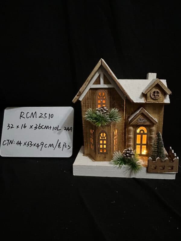 Ruicai Hot selling LED Lighted Flocked Holiday Village Christmas Decoration - White Wooden Christmas Village