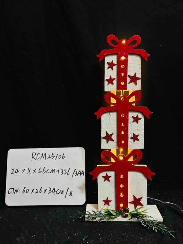 Christmas Wooden Gift Boxes Decorations Set of 3, Stackable Christmas Nesting Boxes Battery Operated for Home and Party Decoration