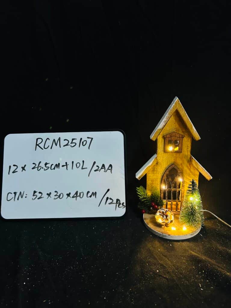 OEM & ODM Winter Village LED Light Christmas Wood House Lighted Church Santas Wonderland House for Home Desk Decor