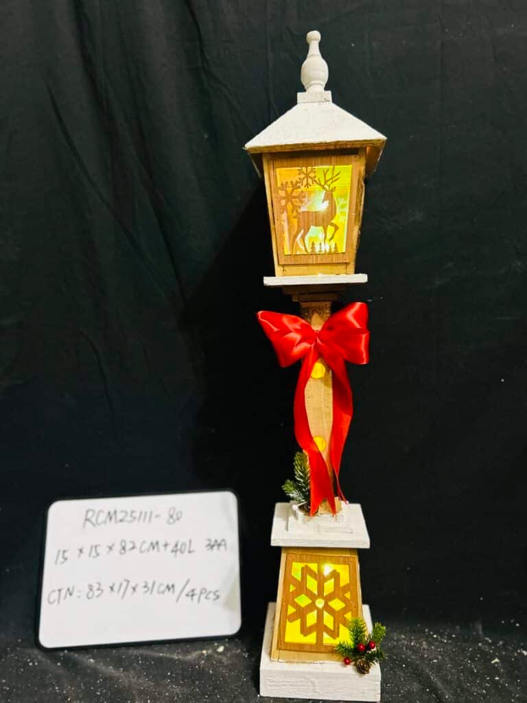 80CM Xmas Street Lamp Prop Wooden Handicraft for Holiday Decor for Christmas Scene Layout and Festive Home Decoration