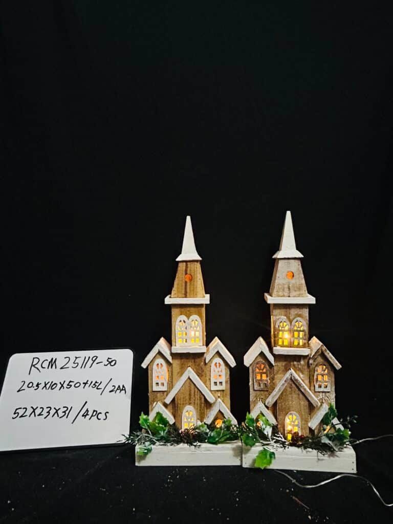 50CM Decorative LED Light Up Rustic Wood Church with Steeple – Vintage Lighted Christmas Village House Farmhouse Mantel Decoration – Tabletop Home Decor