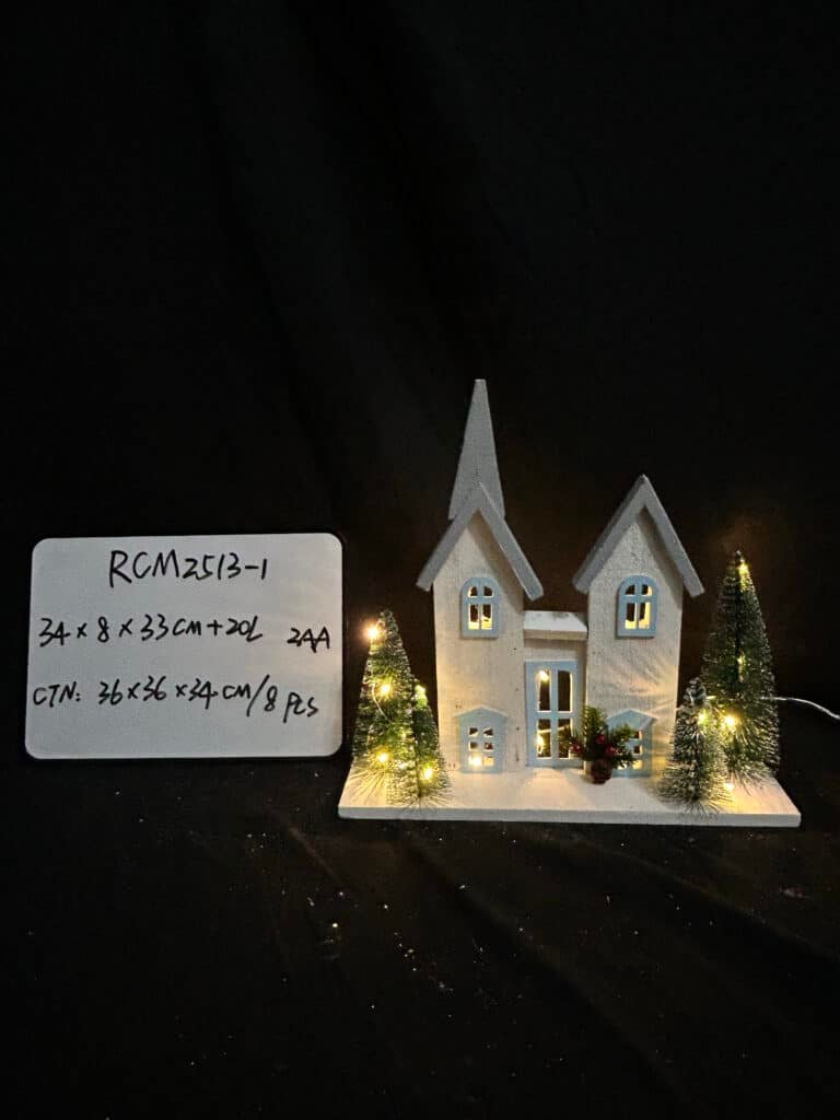 34CM Wooden Light Up House Ornament - Festive Christmas Decoration - Lighted Decor - Christmas Scene - Party Supplies
