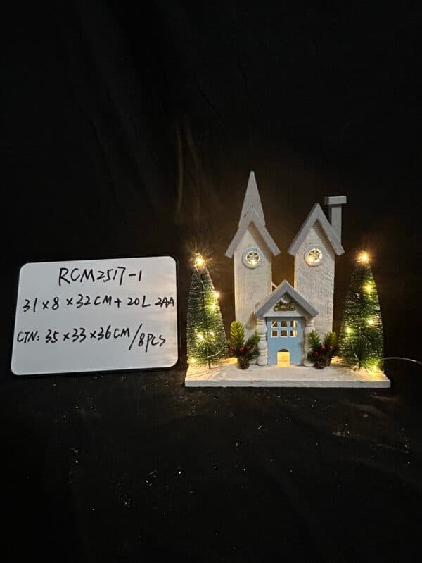 Wooden House Ornament with LED Light Christmas Decor for Desktop Rustic Xmas Home Decoration