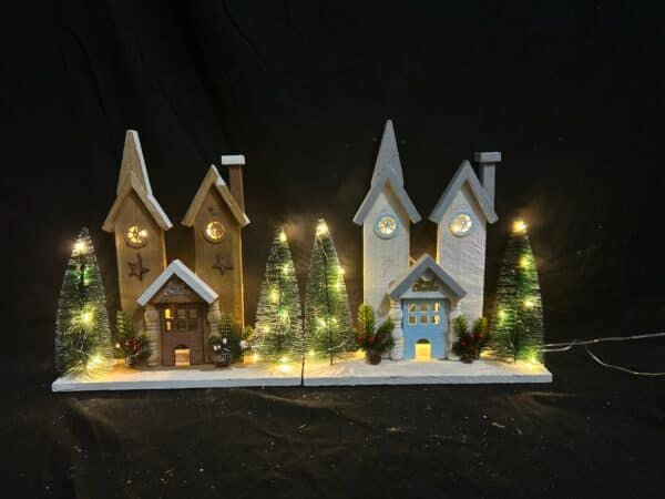 Wooden House Ornament with LED Light Christmas Decor for Desktop Rustic Xmas Home Decoration