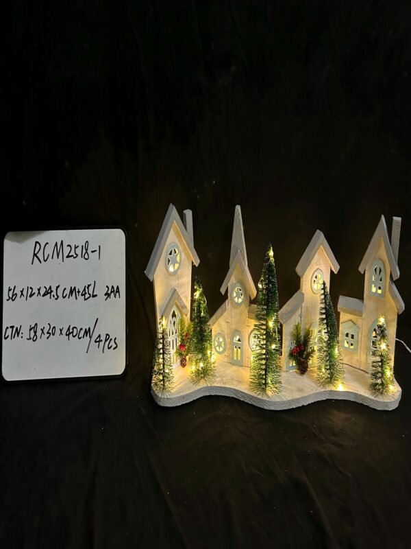 Wooden Village Scene Decoration DIY Christmas House LED Christmas Forest Scene Christmas Village Collection Indoor Decorations for Holiday Displays Desktop Decor