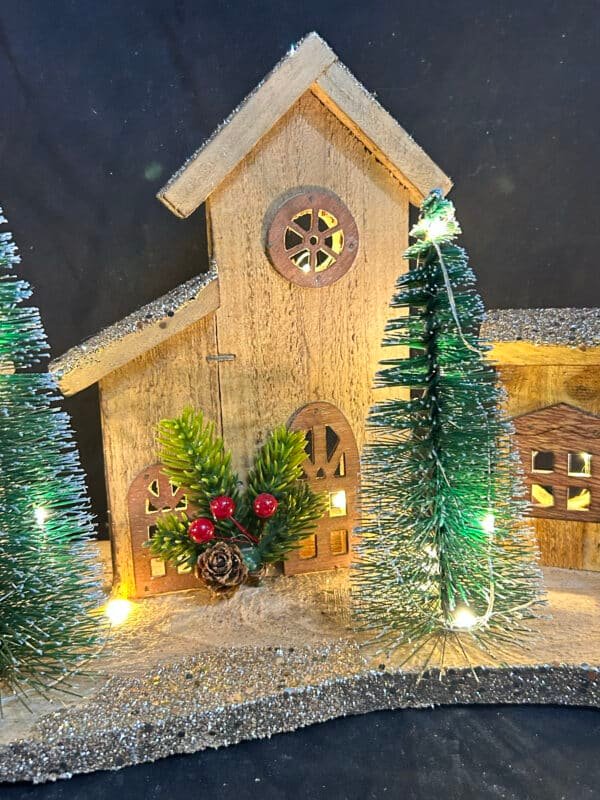 Wooden Village Scene Decoration DIY Christmas House LED Christmas Forest Scene Christmas Village Collection Indoor Decorations for Holiday Displays Desktop Decor