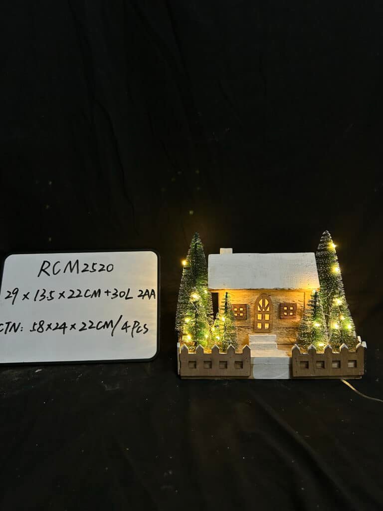 Led Wooden House Christmas Ornament Desktop Decor for Home Garden Party Holiday Realistic Design