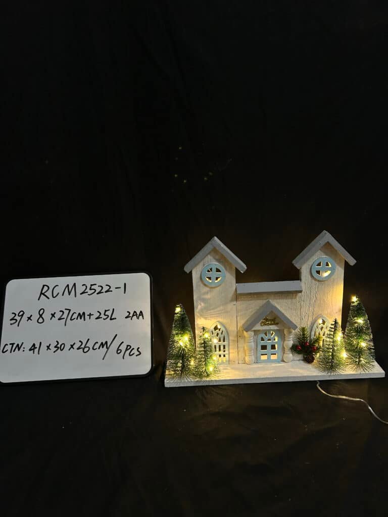 Wooden Christmas House Decor with Led Light Nordic Style House Ornament for Festive Desktop Decoration and Night Light