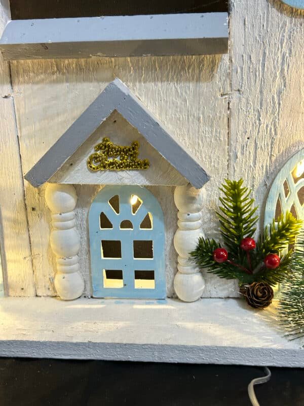 Wooden Christmas House Decor with Led Light Nordic Style House Ornament for Festive Desktop Decoration and Night Light