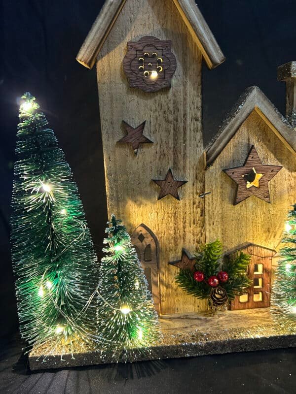 Christmas Led Light Wooden House, Wooden Christmas Village House LED Christmas Scene Houses with Lights Luminous Wood House Tabletop Decors for Winter Xmas Holiday Party