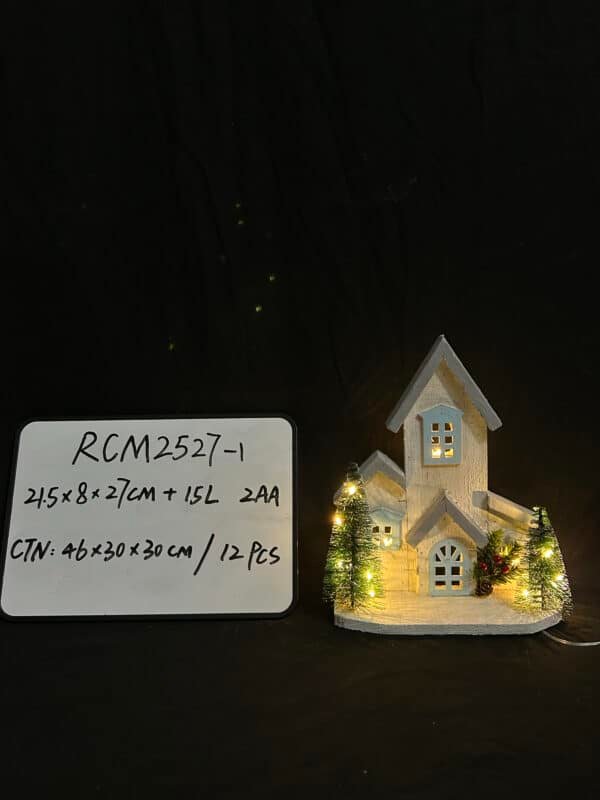 Christmas Wood Village Christmas LED Church Light House Snow Scene Xmas Decorations for Christmas Desktop Ornament Holiday Home Decor