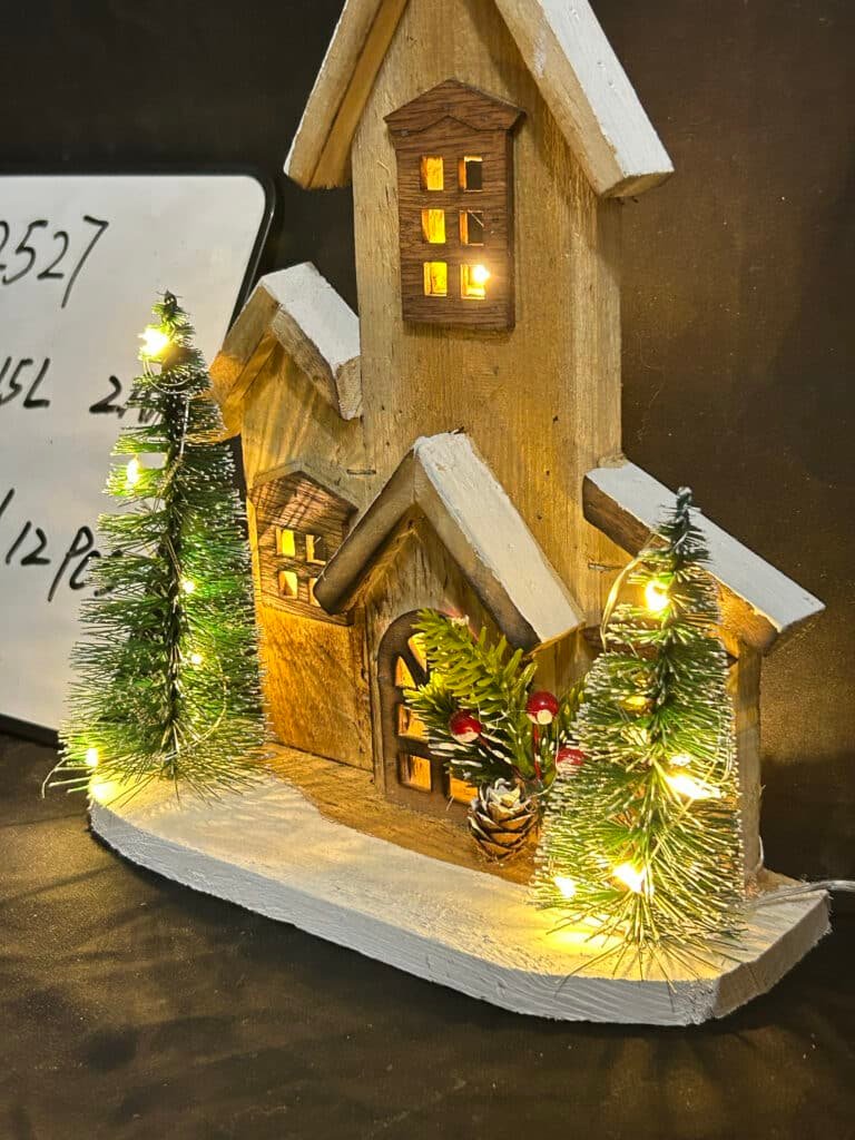 Christmas Wood Village Christmas LED Church Light House Snow Scene Xmas Decorations for Christmas Desktop Ornament Holiday Home Decor