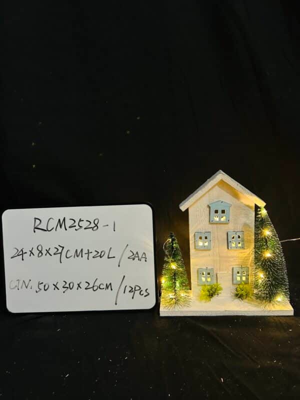 Village LED Light Christmas Wood House Lighted Church Santas Wonderland House for Home Desk Decor