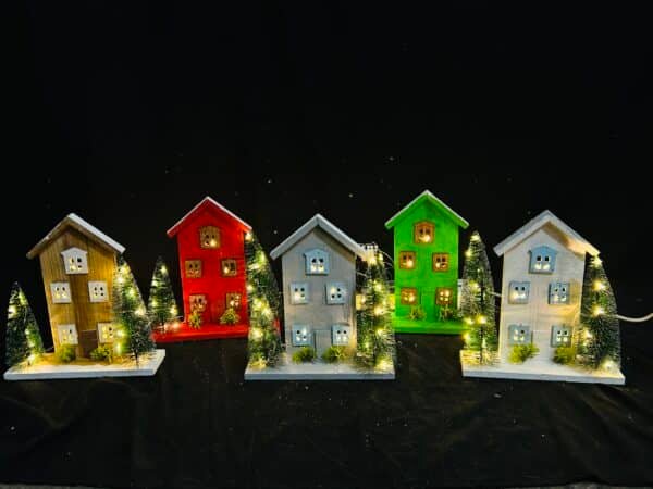 Village LED Light Christmas Wood House Lighted Church Santas Wonderland House for Home Desk Decor