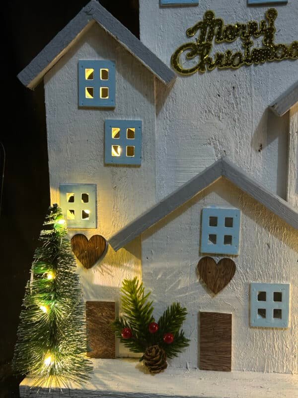 Christmas Decorations for Home LED Lighted Christmas Village Decor Rustic Wooden Merry Christmas Signs Farmhouse Tabletop Block for Christmas Tree Xmas Party Holiday