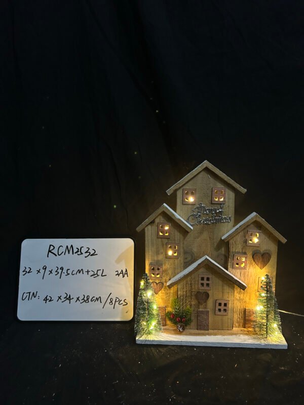 Christmas Decorations for Home LED Lighted Christmas Village Decor Rustic Wooden Merry Christmas Signs Farmhouse Tabletop Block for Christmas Tree Xmas Party Holiday