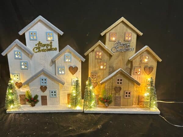 Christmas Decorations for Home LED Lighted Christmas Village Decor Rustic Wooden Merry Christmas Signs Farmhouse Tabletop Block for Christmas Tree Xmas Party Holiday