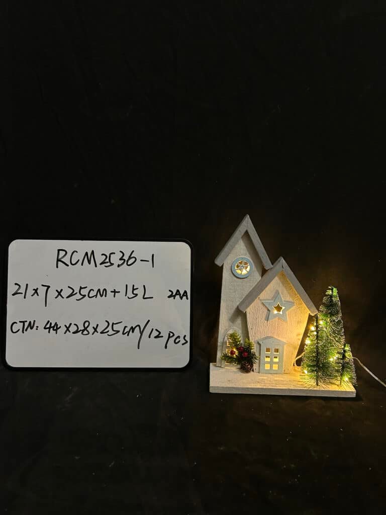 Wooden Christmas House with LED Lighted,DIY Xmas Village Houses,Light Up Xmas Village Houses Set,Christmas Houses Indoor Room Decor