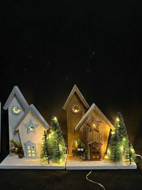 Trending Products Wooden Christmas House with LED Lighted,Xmas Village Houses,Light Up Xmas Village Houses Set,Christmas Houses Indoor Room Decor - Image 2