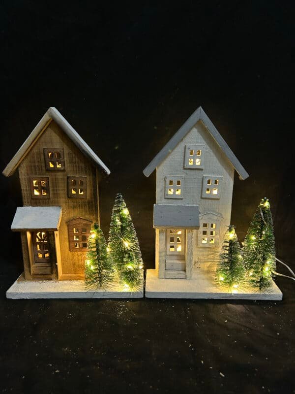 New LED Christmas Wood Village Houses Small Wooden House Crafts Desktop Decorations for Christmas Glowing Decors