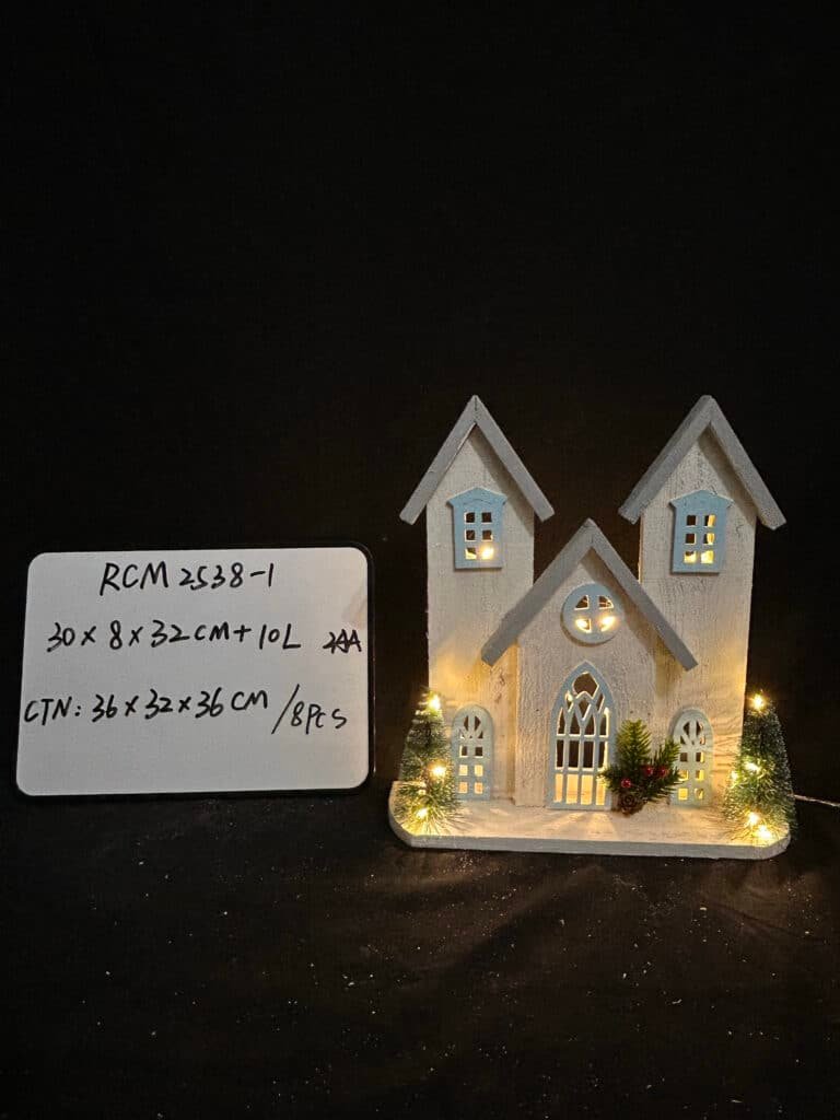 Wooden Christmas Village Houses LED Lighted Snow Villages Houses for Xmas Tabletop Decorations Collectible Buildings