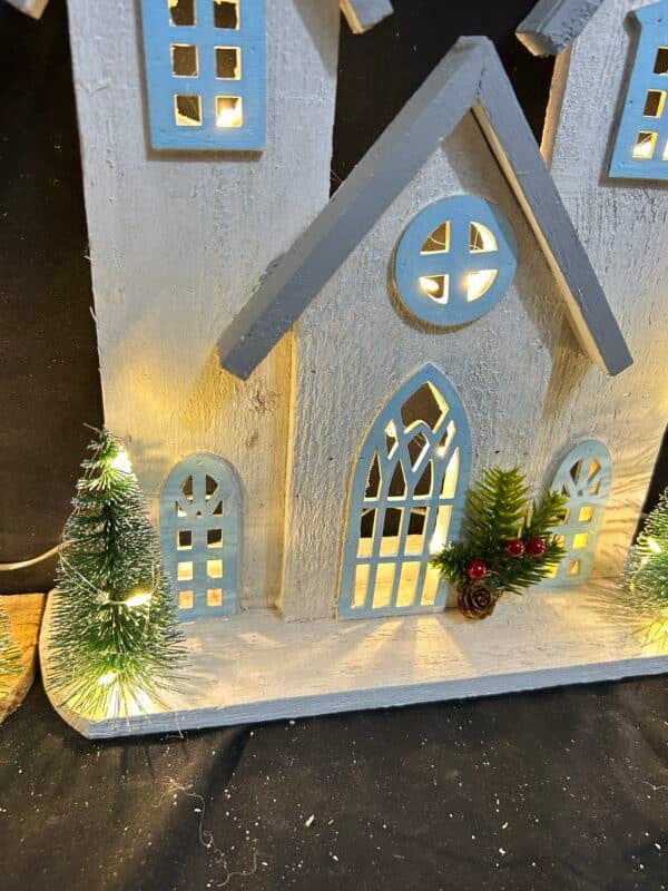Wooden Christmas Village Houses LED Lighted Snow Villages Houses for Xmas Tabletop Decorations Collectible Buildings