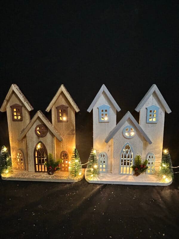 Wooden Christmas Village Houses LED Lighted Snow Villages Houses for Xmas Tabletop Decorations Collectible Buildings