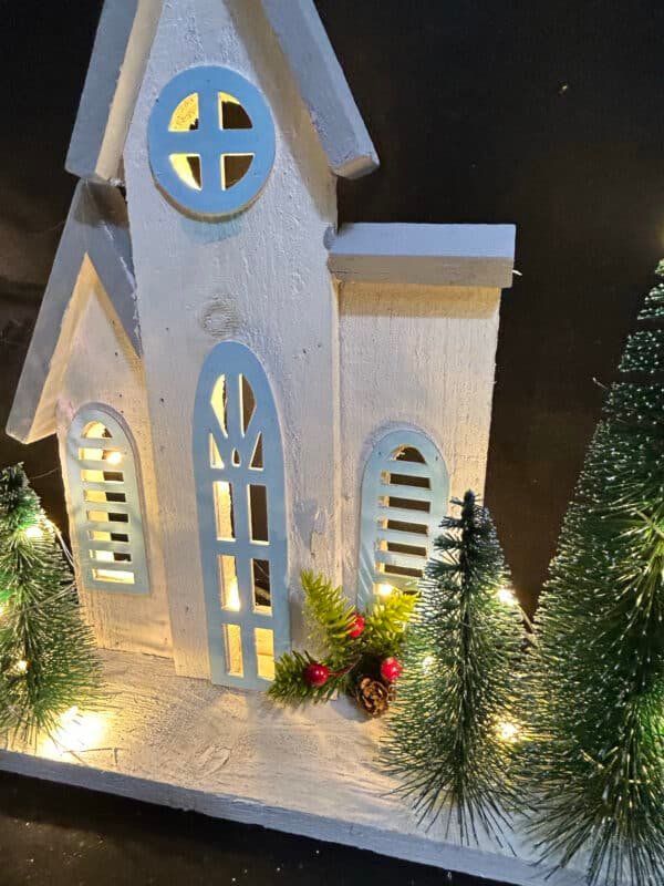 Wooden Village House, LED Light Up Wood Church Unfinished Mini House Decoration