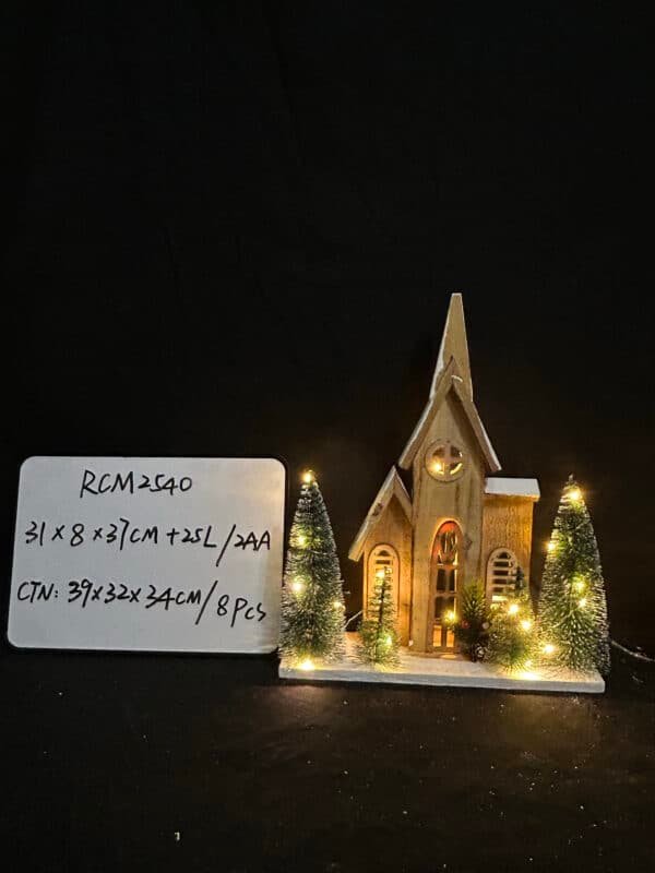 Wooden Village House, LED Light Up Wood Church Unfinished Mini House Decoration