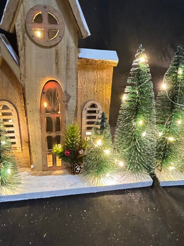 Wooden Village House, LED Light Up Wood Church Unfinished Mini House Decoration