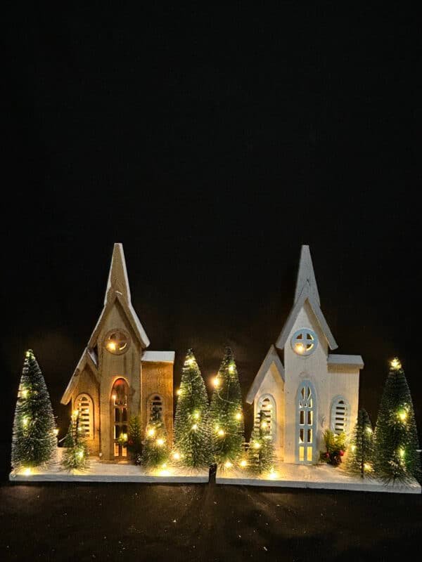 Wooden Village House, LED Light Up Wood Church Unfinished Mini House Decoration