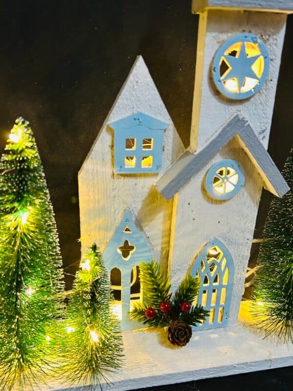 Exquisite wooden lighted Christmas house Christmas village House Hanging Tree Ornaments Wood Crafts