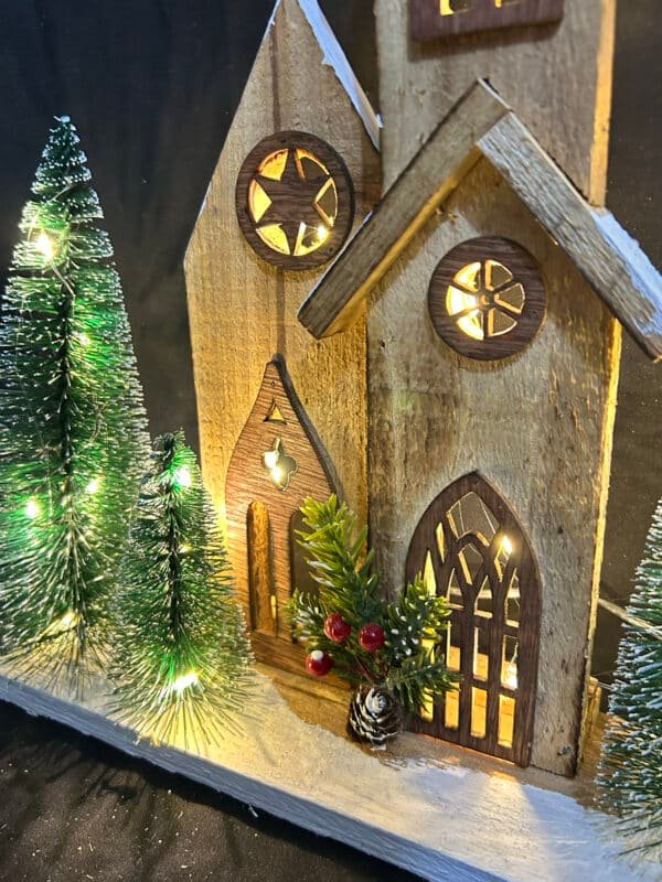 Exquisite wooden lighted Christmas house Christmas village House Hanging Tree Ornaments Wood Crafts