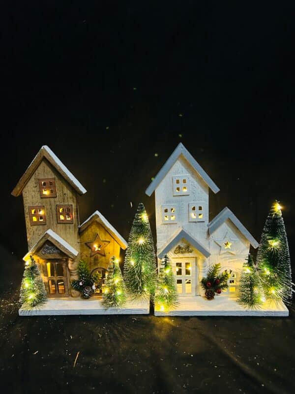Custom Christmas Decorations for Home Led Lighted Wooden Snow Winter Scene Christmas Village Ski Lodge Farmhouse Christmas Tree House Rustic Tabletop Holiday Decor Xmas Signs