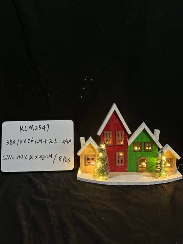 New Arrival Wooden LED Christmas Village Rustic Tabletop Decoration Centerpiece