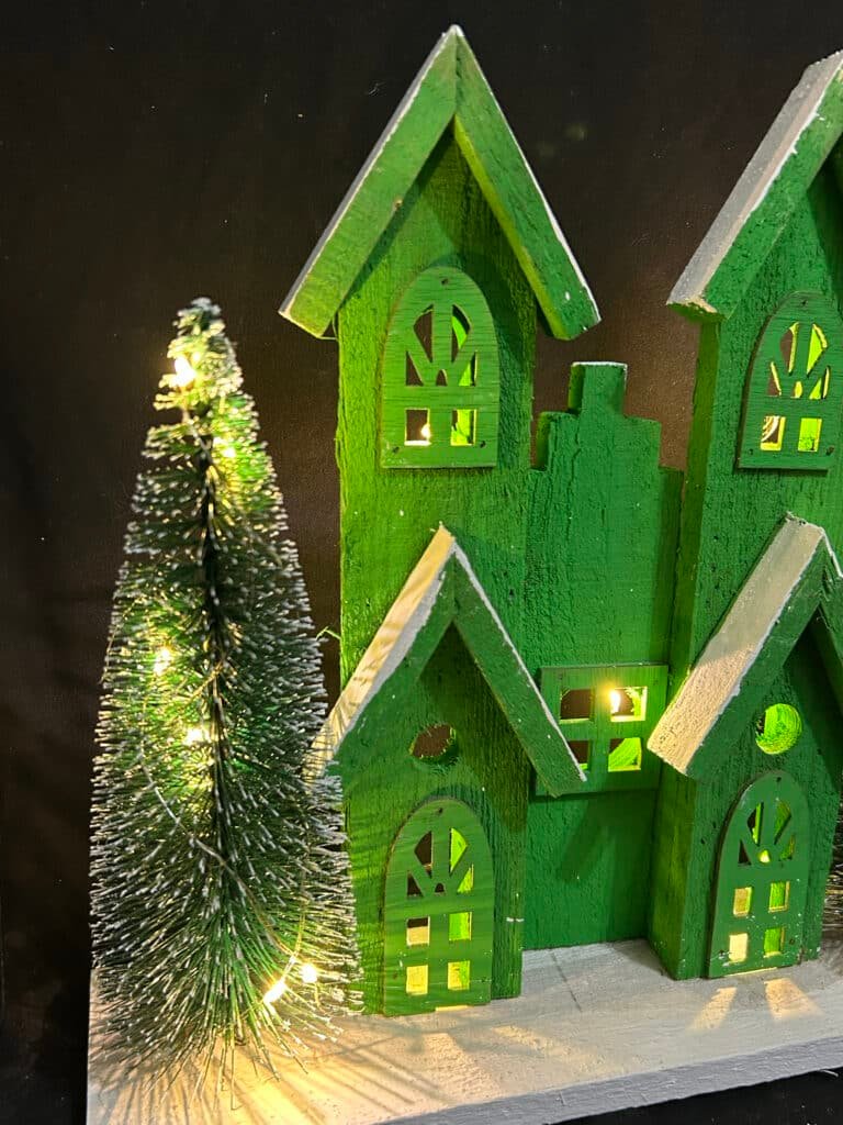 2025 Large Christmas Stocking Lighted Christmas Village Set Christmas Village with White Village Houses Mantel Christmas Trees LED Candles Xmas Village Buildings House Decor