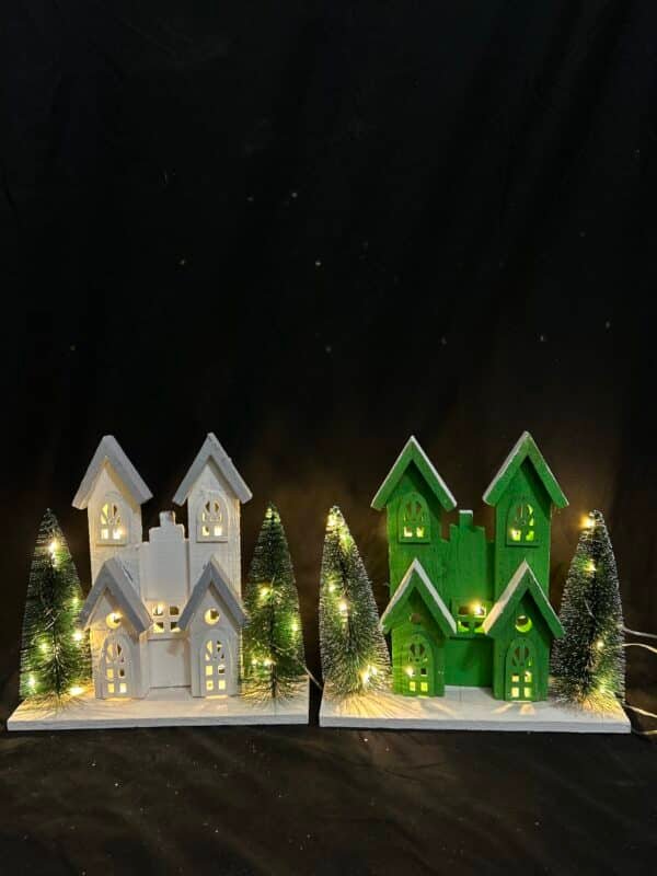 2025 Large Christmas Stocking Lighted Christmas Village Set Christmas Village with White Village Houses Mantel Christmas Trees LED Candles Xmas Village Buildings House Decor