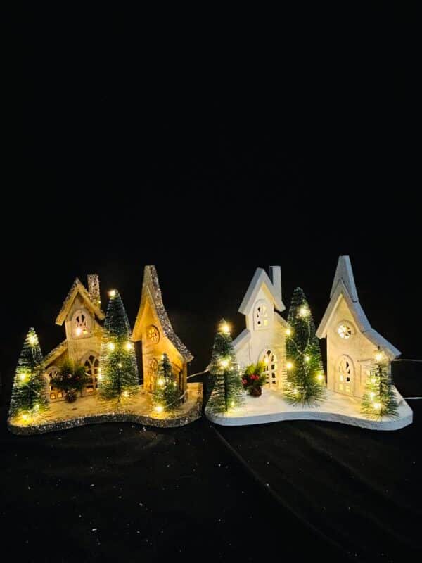 Wholesale Wooden House Ornament with LED Light Christmas Decor for Desktop Rustic Xmas Home Decoration