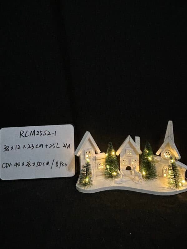 Christmas Wooden Village Houses, LED Illuminated Xmas Village Houses Desktop Decor