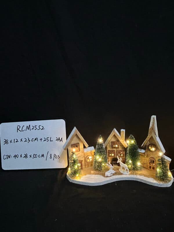 Christmas Wooden Village Houses, LED Illuminated Xmas Village Houses Desktop Decor
