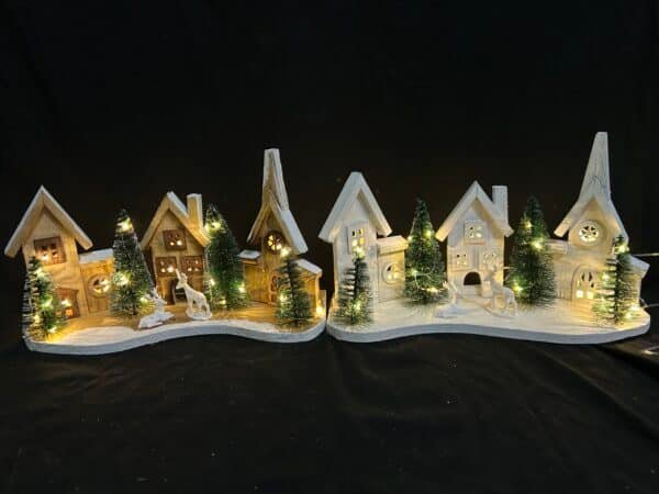 Christmas Wooden Village Houses, LED Illuminated Xmas Village Houses Desktop Decor