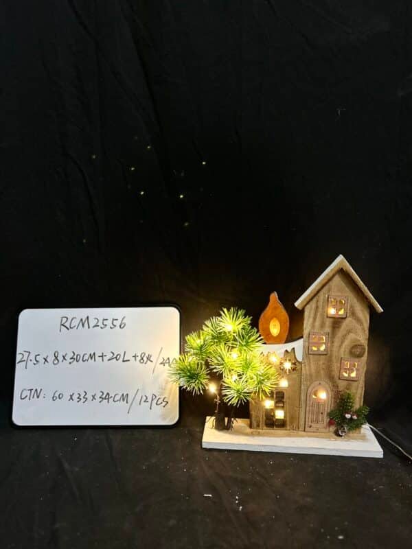 Christmas Village House Cabin Crafts Decorations, Small Wooden House Crafts with LED Lights for Winter Christmas