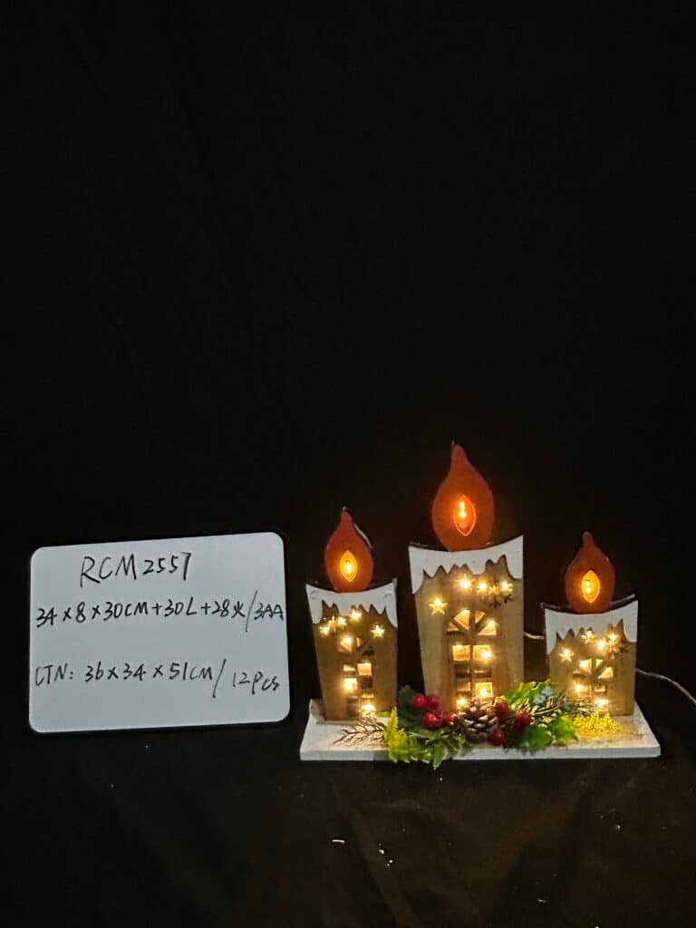 Christmas LED Candle Landscape Light Decoration - Wooden Holiday Scene with Warm White Lights, Battery-Powered (AAA), Festive Tabletop Centerpiece